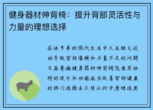 健身器材伸背椅：提升背部灵活性与力量的理想选择