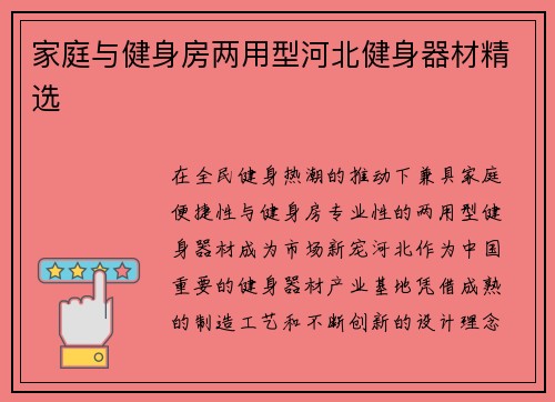 家庭与健身房两用型河北健身器材精选